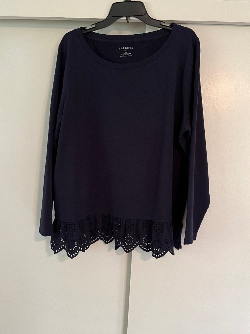Talbots Navy Long Sleeve Top 2X Eyelet Hem Plus Size